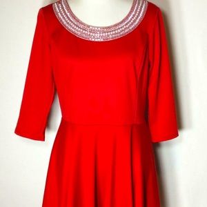 Red Dress w/Rhinestone Embellished Neckline